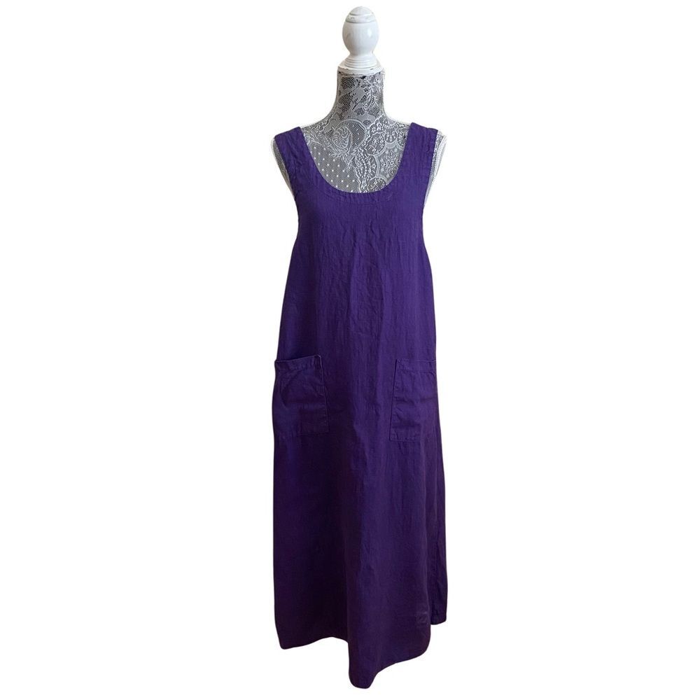 Vintage Mishi Long Linen Dress Purple Size Small
